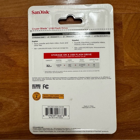 SanDisk Cruzer Blade 32GB USB Flash Drive NEW Unopened - Picture 2 of 2